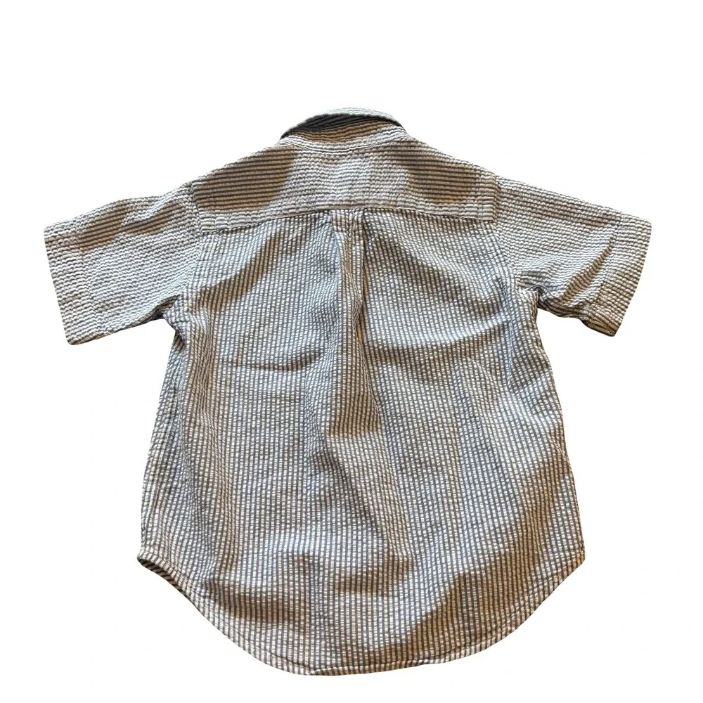 Ralph Lauren Boy 2T Blue White Seersucker Striped Short Sleeve Button Down Shirt